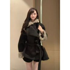 批发（夹棉里布）复古气质毛绒长袖外套