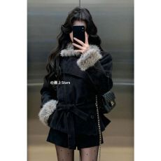 批发（夹棉里布）复古气质毛绒长袖外套