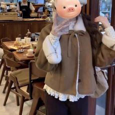 批发加绒麂皮绒外套女短款冬季新款高级洋气羊羔毛皮毛一体毛绒外套