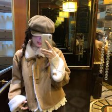 批发加绒麂皮绒外套女短款冬季新款高级洋气羊羔毛皮毛一体毛绒外套