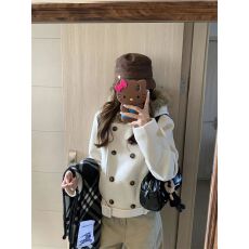 批发韩系设计英伦风小众双排扣毛呢外套女秋冬季气质连帽加厚毛领<b class='q'>大</b>衣