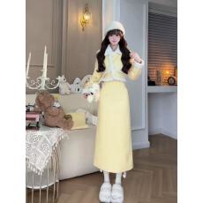 批发(拉链+带里布）新款2024雪松小香风秋冬高级黄色小香<b class='q'>短外套</b>两件套