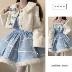 初雪Lolita小香风千金气质套装优雅日常毛绒外套jsk秋冬新款套装