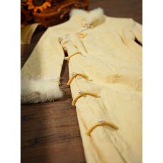 批发复古风新中式黄色改良版旗袍新款冬季年轻款超气质高端连衣裙