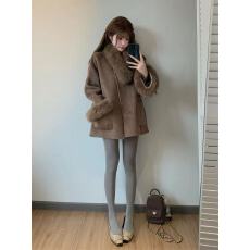 批发富家千金温柔风高级感毛领毛呢外套秋冬新款气质<b class='q'>宽松</b>保暖呢子大衣