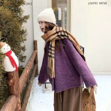 批发紫色贵气感双面呢羊毛呢子大衣女秋冬2025新款韩系复古时髦短外套