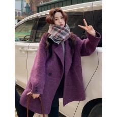 批发超好看蓝莓紫双面羊绒毛呢大衣女2025冬季厚实保暖中长款呢子外套