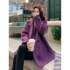 批发超好看蓝莓紫双面羊绒毛呢大衣女2025冬季厚实保暖中长款呢子外套