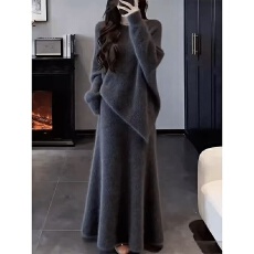 批发秋冬新款高级感轻熟温柔风显瘦气质针织衫女时尚休闲半身裙一整套