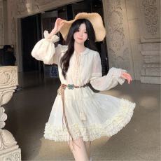 批发收腰<b class='q'>灯笼</b>新款克莱蒙2026春夏甜美<b class='q'>连衣裙</b>长袖氛围法式气质短裙