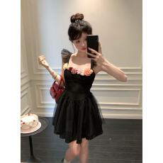 批发重工立体花朵吊带裙女装夏季千金大小姐公主裙<b class='q'>网纱</b>连衣裙