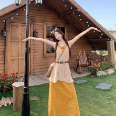 批发波西米亚风度假风套装韩系<b class='q'>流苏</b>吊带<b class='q'>连衣裙</b>叠穿镂空罩衫女夏一整套