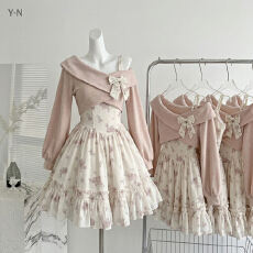 批发甜美碎花吊带裙春季小个子公主裙连衣裙温柔气质露肩罩衫两件<b class='q'>套装</b>