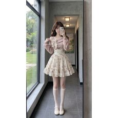 批发甜美碎花<b class='q'>吊带</b>裙春季小个子公主裙连衣裙温柔气质露肩罩衫两件套装