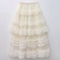 批发木耳边网纱蛋糕裙女2026秋冬新款<b class='q'>日系</b>杏色半身裙仙女长裙