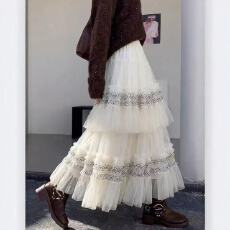 批发重工多层次<b class='q'>网纱</b>蓬蓬蛋糕裙春秋款法式中长款半身裙时尚气质a字裙