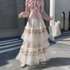 批发温柔甜美<b class='q'>网纱</b>百褶裙蛋糕半身裙女2026春夏高腰显瘦遮胯a字大摆裙