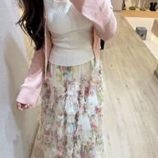 批发新款温柔韩系针织粉色开衫吊带背心碎花高腰半身裙<b class='q'>网纱</b>夏季