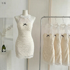 批发小香风蕾丝吊带连衣裙女秋<b class='q'>冬</b>纯欲性感包臀裙生日礼服挂脖抹胸裙子