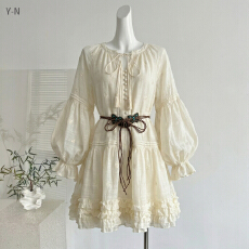 批发收腰灯笼新款克莱蒙2026春夏<b class='q'>甜美</b>连衣裙长袖氛围法式气质短裙