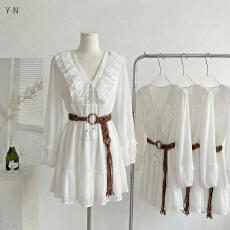 批发时尚新款柔软舒适波西米亚<b class='q'>白色</b>长袖衬衫连衣裙子女夏季海边度假风