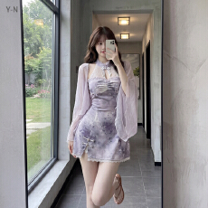 批发迷幻紫啧 夏季国风新中式小众设开衫计<b class='q'>连衣裙</b> 套装