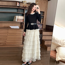 批发外贸秋冬新款超仙女重工上衣加蛋糕裙两件套<b class='q'>连衣裙</b>