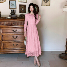 批发外贸法式优雅气质轻奢重工钉珠蕾丝收腰大摆<b class='q'>连衣裙</b>