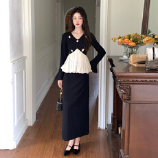 批发法式拼接花苞<b class='q'>套装</b>裙女气质巨好看的半身裙两件套