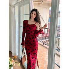 批发<b class='q'>外贸</b> 2026新款气质韩国网植绒花朵时髦小披肩+吊带<b class='q'>连衣裙</b>套装