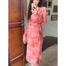 批发<b class='q'>外贸</b> 实拍2026新款气质网纱印花修身显瘦女人味<b class='q'>连衣裙</b>