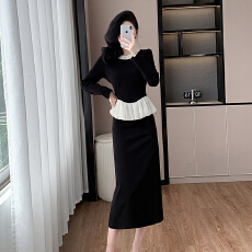 批发外贸 小香<b class='q'>名媛</b>气质圆领珍珠重工两件套优雅百搭<b class='q'>套装</b>裙