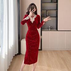 批发外贸  独特法式丝绒裙公主<b class='q'>连衣裙</b>女秋冬季2026新款春年会战袍