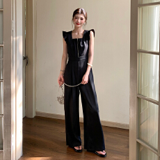 批发外贸 黑色<b class='q'>连体裤女</b>夏修身气质<b class='q'>女</b>神范高级感阔腿连体衣