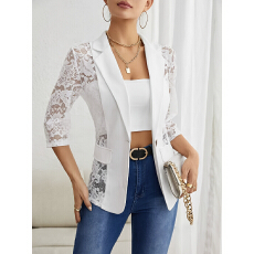 批发欧美跨境2026年春季新款优雅纯色时尚<b class='q'>蕾丝</b>拼接小<b class='q'>西装</b>外套女士上衣