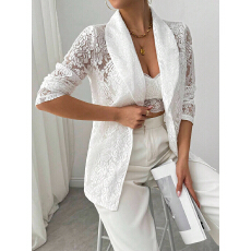 批发欧美跨境外贸2026春季女士时尚蕾丝刺绣白色休闲新款西装<b class='q'>外套女</b>
