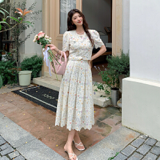 批发外贸 法式小香风时尚套装碎花<b class='q'>短款</b>上衣半身裙两件套