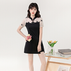 批发外贸 新中式连衣裙<b class='q'>女</b>夏改良旗袍上衣短裤两件套套装