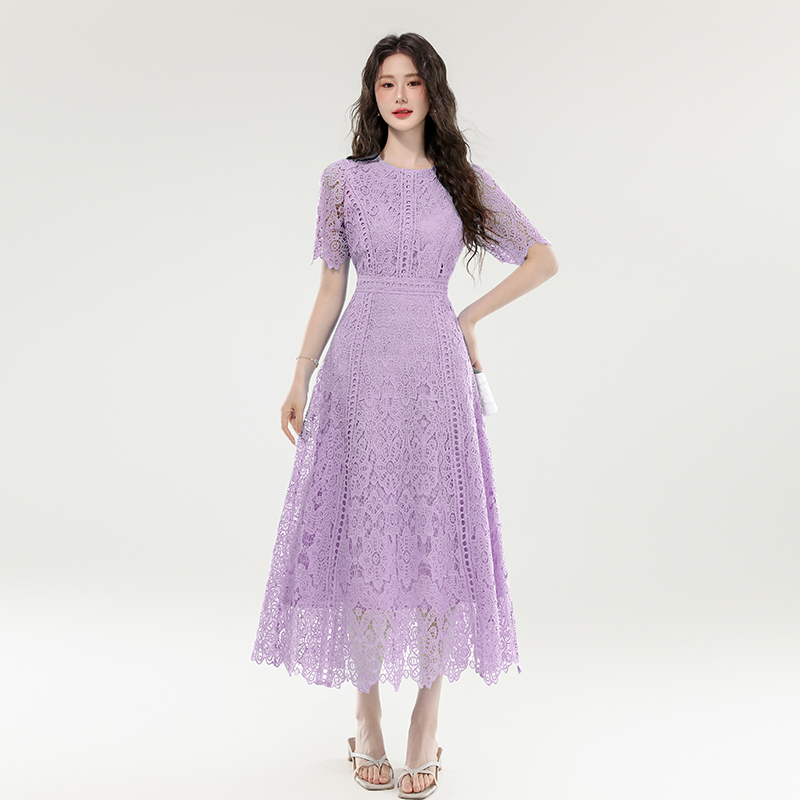 MY16861# 优雅气质小香风蕾丝连衣裙高级感法式长裙女女裝貨源服裝批發