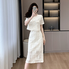 批发外贸 法式时尚套装<b class='q'>连衣裙</b>小香风蕾丝衫上衣半身裙子显瘦俩件套