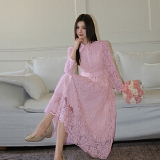 批发<b class='q'>外贸</b> 新款时尚优雅衬衣领水溶花刺绣收腰显瘦<b class='q'>连衣裙</b>