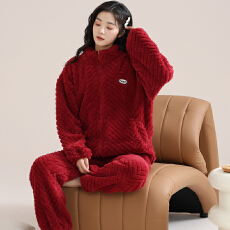 批发冬季睡衣女法兰绒加绒加厚拉链款<b class='q'>大码</b>休闲可外穿保暖家居服套装