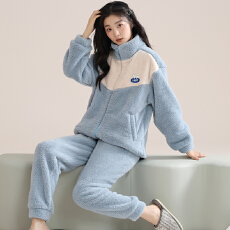 批发冬季睡衣女法兰绒加绒加厚拉链款<b class='q'>大码</b>休闲可外穿保暖家居服套装