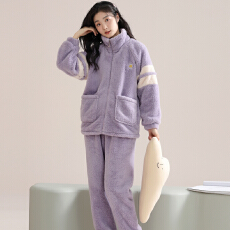 批发冬季睡衣女法兰绒加绒加厚拉链款<b class='q'>大码</b>休闲可外穿保暖家居服套装