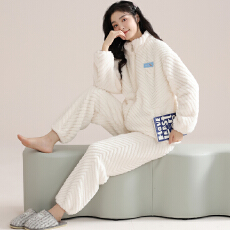 批发冬季睡衣女法兰绒加绒加厚拉链款<b class='q'>大码</b>休闲可外穿保暖家居服套装