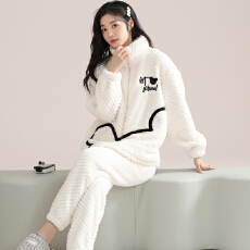 批发冬季睡衣女法兰绒加绒加厚拉链款<b class='q'>大码</b>休闲可外穿保暖家居服套装