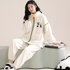 批发冬季睡衣女法兰绒加绒加厚拉链款<b class='q'>大码</b>休闲可外穿保暖家居服套装