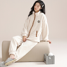 批发冬季睡衣女法兰绒加绒加厚拉链款<b class='q'>大码</b>休闲可外穿保暖家居服套装