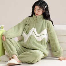 批发冬季睡衣女法兰绒加绒加厚拉链款<b class='q'>大码</b>休闲可外穿保暖家居服套装