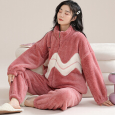 批发冬季睡衣女法兰绒加绒加厚拉链款<b class='q'>大码</b>休闲可外穿保暖家居服套装